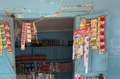 The stocked shelves of a neighbourhood duka